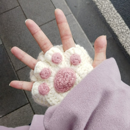 Gants en forme de patte de chat faits à la main en laine tissée à la moitié des doigts, jolis et chauds, cadeau d'hiver pour petite amie