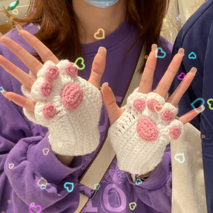 Gants en forme de patte de chat faits à la main en laine tissée à la moitié des doigts, jolis et chauds, cadeau d'hiver pour petite amie