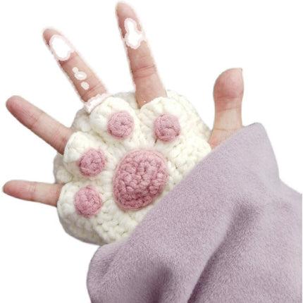 Gants en forme de patte de chat faits à la main en laine tissée à la moitié des doigts, jolis et chauds, cadeau d'hiver pour petite amie