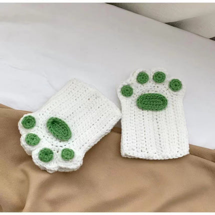Gants en forme de patte de chat faits à la main en laine tissée à la moitié des doigts, jolis et chauds, cadeau d'hiver pour petite amie