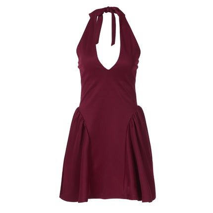Robe sexy à col en V profond et dos nu pour femme, tenue courte et slim à la mode pour les fêtes