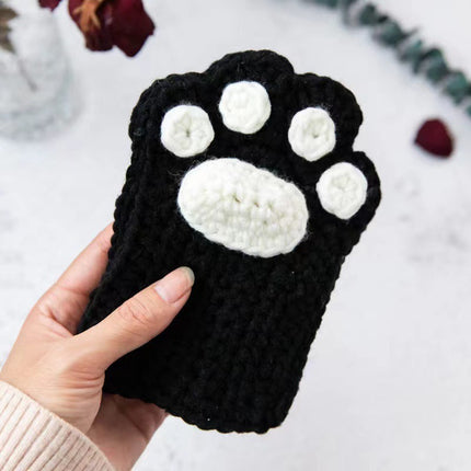 Gants en forme de patte de chat faits à la main en laine tissée à la moitié des doigts, jolis et chauds, cadeau d'hiver pour petite amie