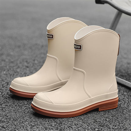 Bottes en caoutchouc imperméables à mi-mollet pour femmes, chaussures à la mode et polyvalentes, de couleur contrastée