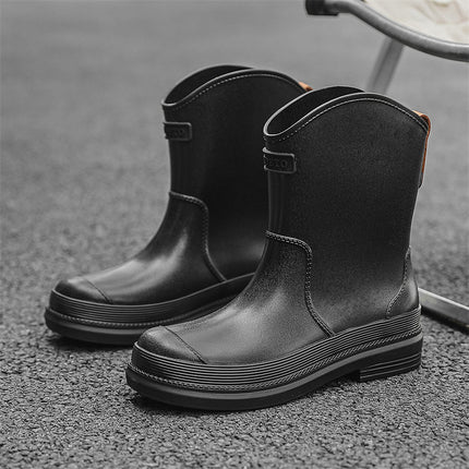 Bottes en caoutchouc imperméables à mi-mollet pour femmes, chaussures à la mode et polyvalentes, de couleur contrastée