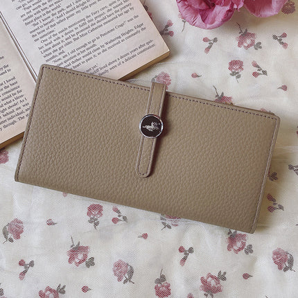 Luxury Genuine Leather Women's Wallet – Lychee Pattern, Long Hasp Coin Purse