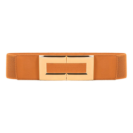Women's Simple Temperament Elastic Wide Belt Metal Square Buckle Belt Suit Jacket Dress Multi-colored Casual Belt