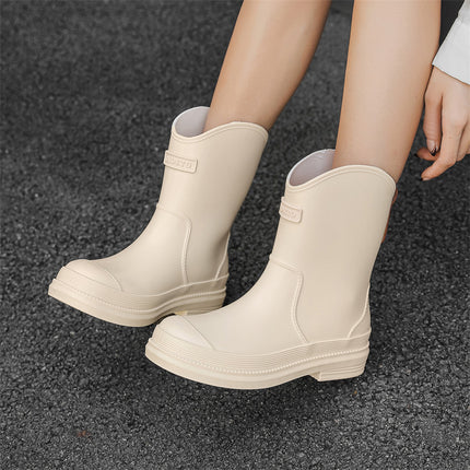 Bottes en caoutchouc imperméables à mi-mollet pour femmes, chaussures à la mode et polyvalentes, de couleur contrastée