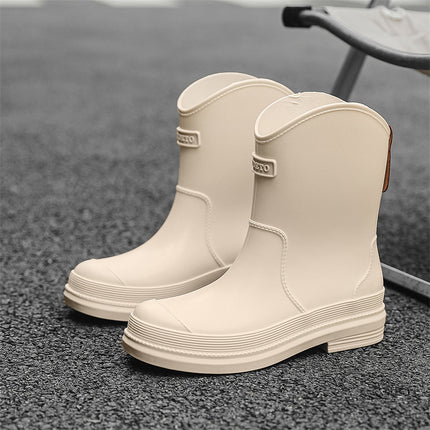 Bottes en caoutchouc imperméables à mi-mollet pour femmes, chaussures à la mode et polyvalentes, de couleur contrastée
