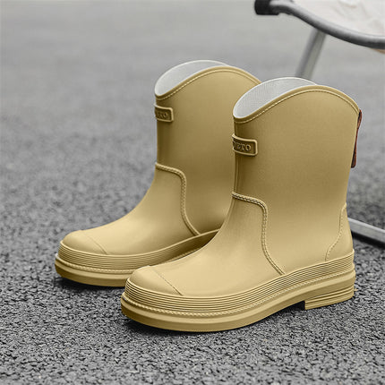 Bottes en caoutchouc imperméables à mi-mollet pour femmes, chaussures à la mode et polyvalentes, de couleur contrastée
