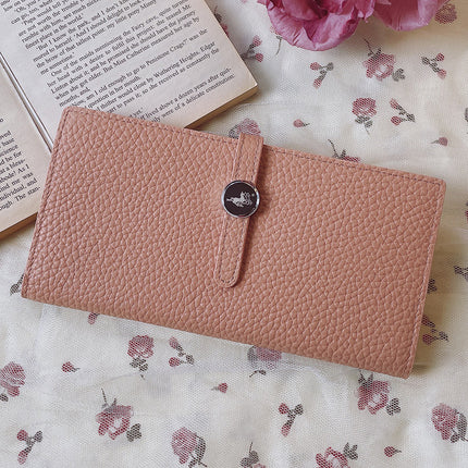 Luxury Genuine Leather Women's Wallet – Lychee Pattern, Long Hasp Coin Purse