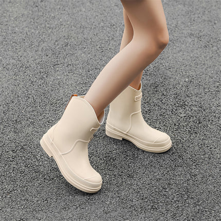 Bottes en caoutchouc imperméables à mi-mollet pour femmes, chaussures à la mode et polyvalentes, de couleur contrastée