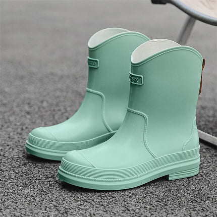 Bottes en caoutchouc imperméables à mi-mollet pour femmes, chaussures à la mode et polyvalentes, de couleur contrastée