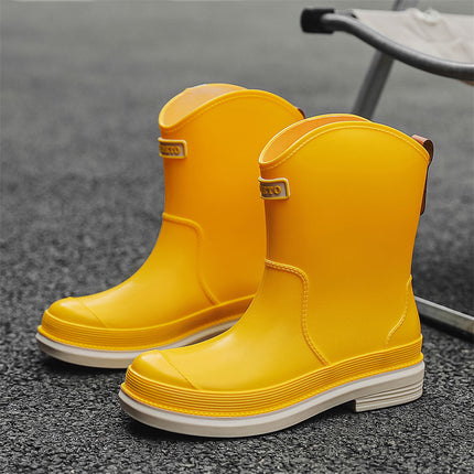 Bottes en caoutchouc imperméables à mi-mollet pour femmes, chaussures à la mode et polyvalentes, de couleur contrastée