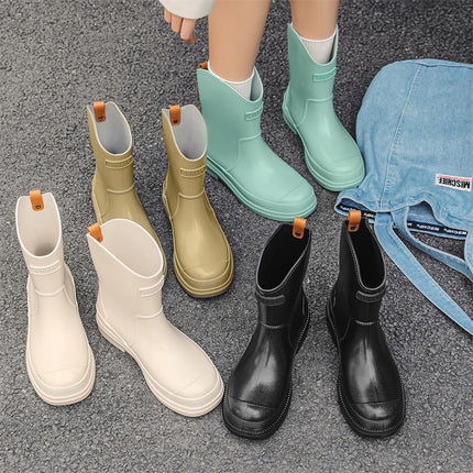 Bottes en caoutchouc imperméables à mi-mollet pour femmes, chaussures à la mode et polyvalentes, de couleur contrastée