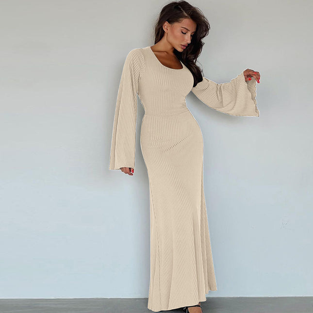 Back Lace-up Long Bell Sleeve Dresses Women