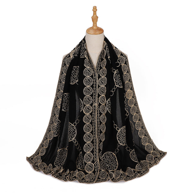 Ethnic Style Black Embroidered Toe Cap Shawl Scarf