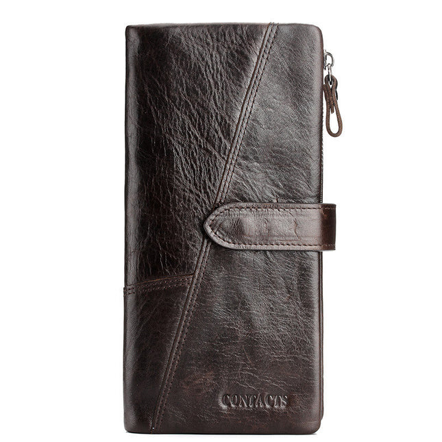 Stylish Genuine Leather Men's Long Wallet with Zipper Closure