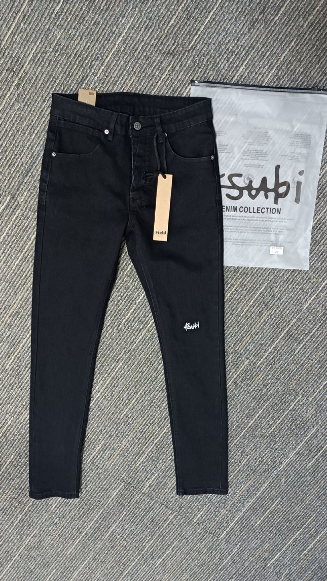 American-Style Black Trousers with Embroidery