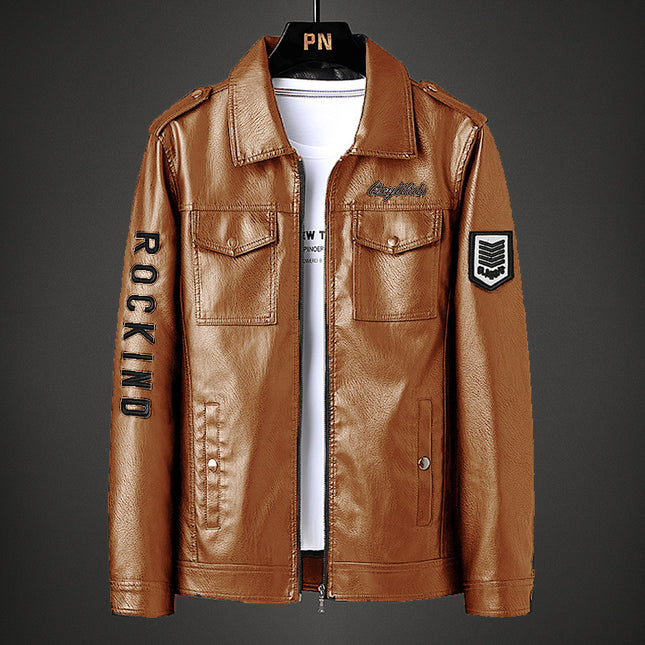 Fleece-lined PU Leather Motorcycle Jacket