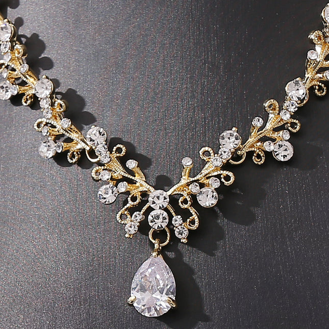 Bridal Rhinestone Zircon Earring Necklace Set