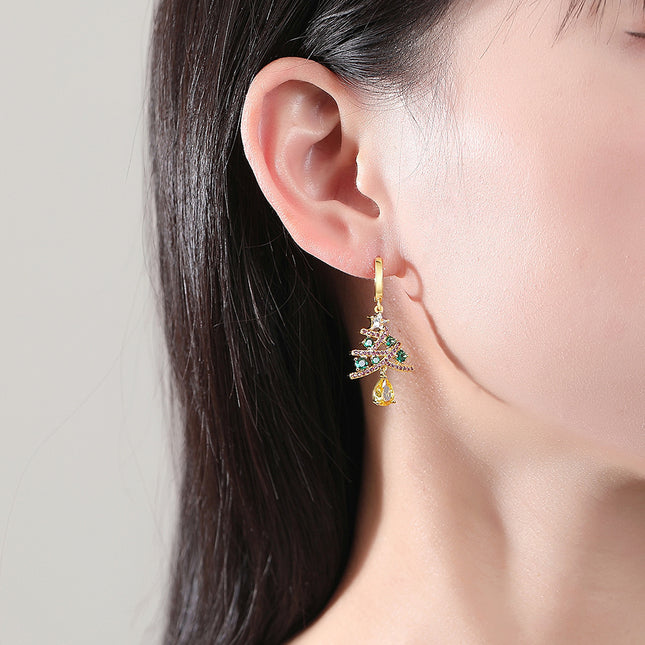 New Christmas Tree Earrings with Colorful Rhinestones