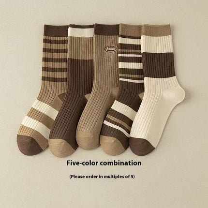 Jolies chaussettes à rayures marron pour couple, automne et hiver