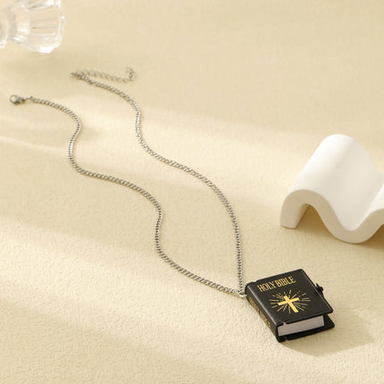 Stainless Steel Cross Bible Verses Pendant Necklace