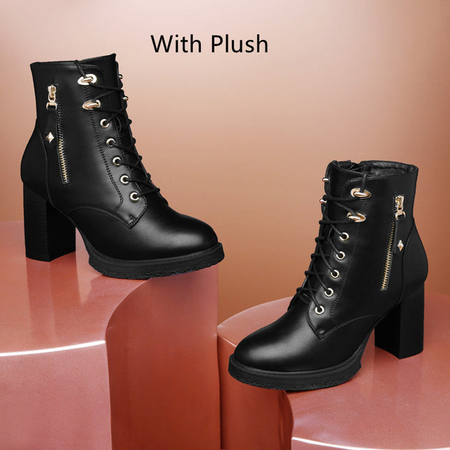 Women's British Style Autumn/Winter High Heel Boots, Leather