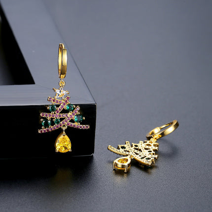 New Christmas Tree Earrings with Colorful Rhinestones