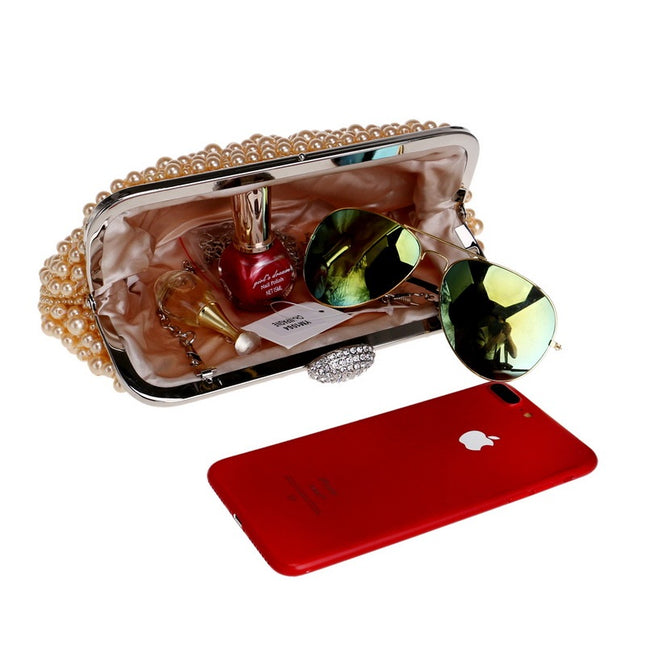 Luxury Handmade Beaded Banquet Clutch - Polyester Shell with Pearl Details