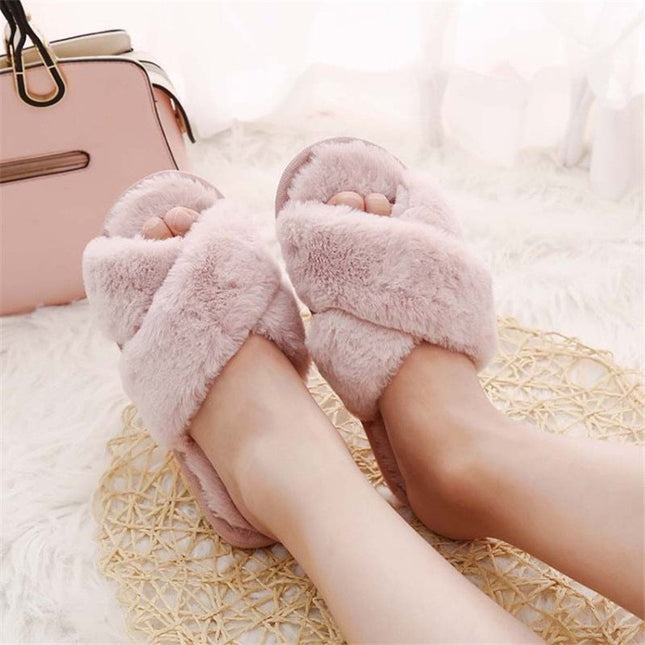 Winter Women's Faux Fur Home Slippers Slip-On Flats