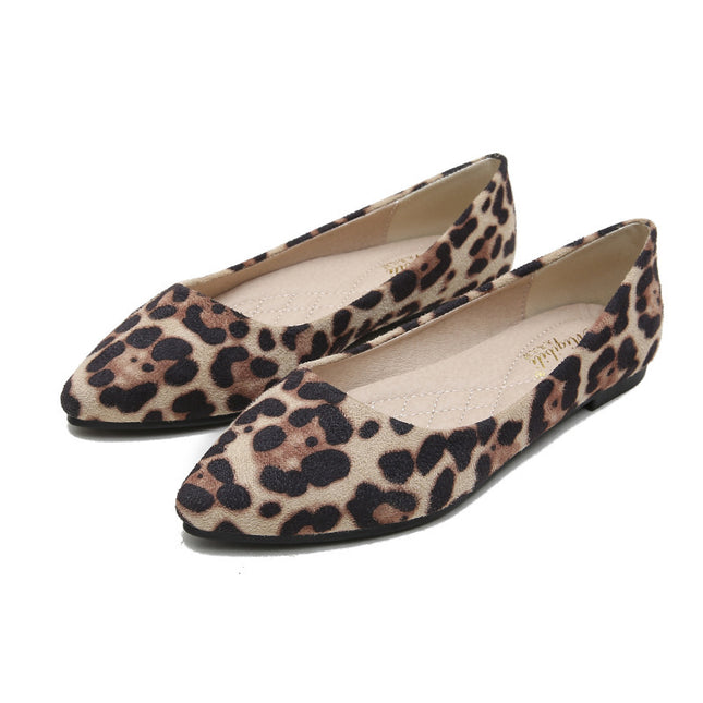 Leopard-Print Pointed Toe Flats with Beef Tendon Sole