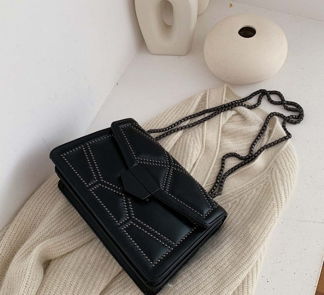 Rivet Chain Leather Small Crossbody Bag for Women