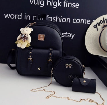 3-Piece Leather Backpack Set for Teenage Girls – Cute Floral Design with Shoulder & Card Bags