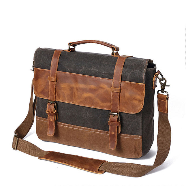 Men's Canvas Shoulder Messenger Bag Briefcase with Zipper and Multiple Pockets