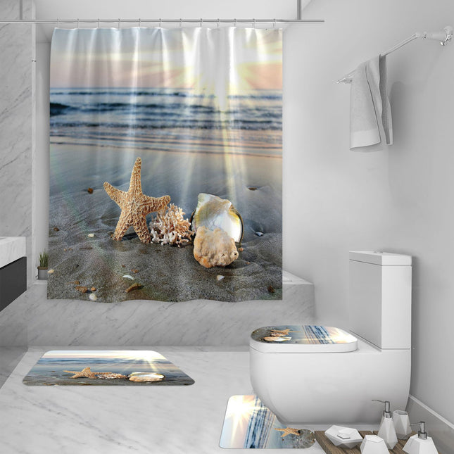 Rideau de douche à impression numérique 3D avec paysage marin et plage