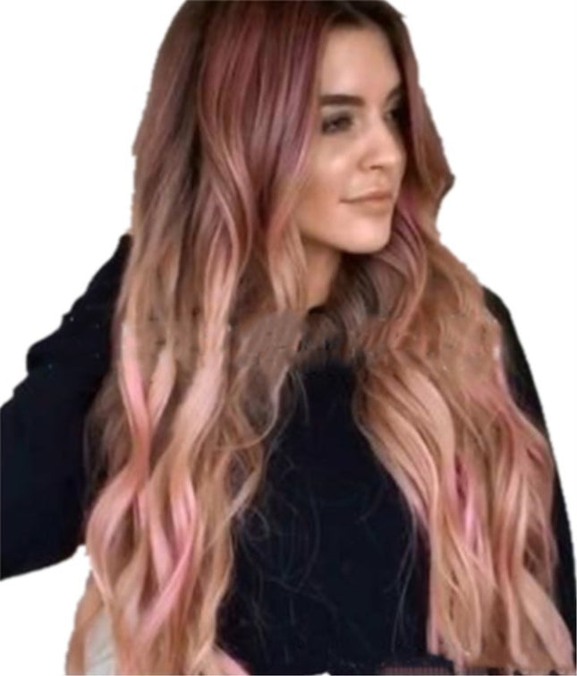 Brown Pink Big Wave Long Curly Wig