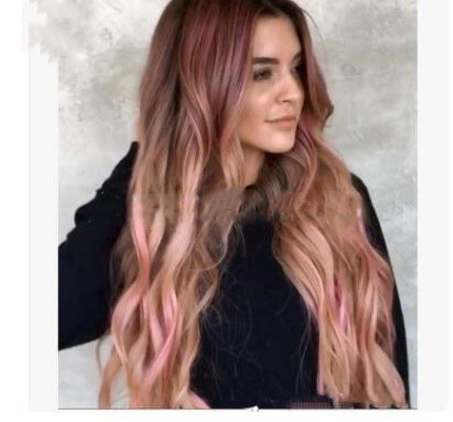 Brown Pink Big Wave Long Curly Wig