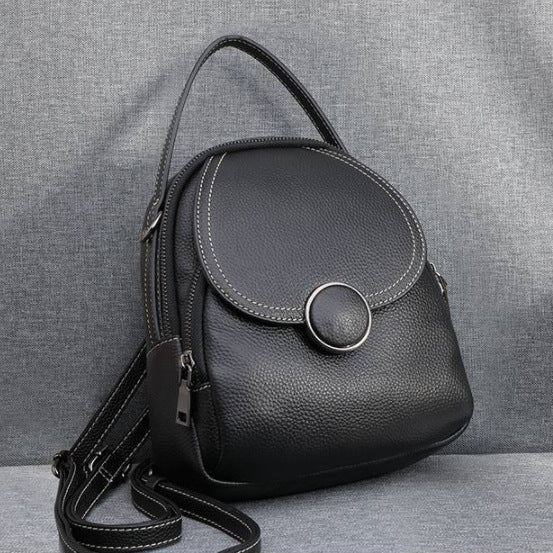 Trendy Korean Leather Women's Backpack - Small Square Design with Multiple Compartments