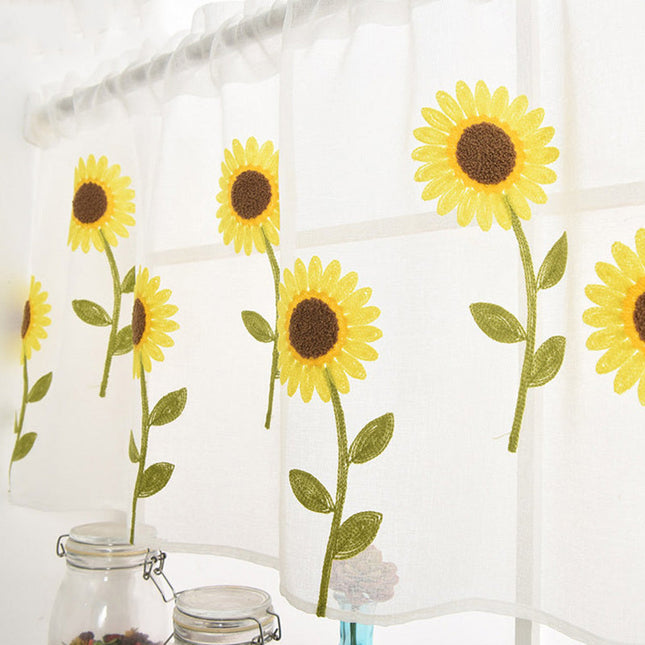 Daisy Towel Embroidered Short Curtain with elegant floral embroidery and high shading capabilities.