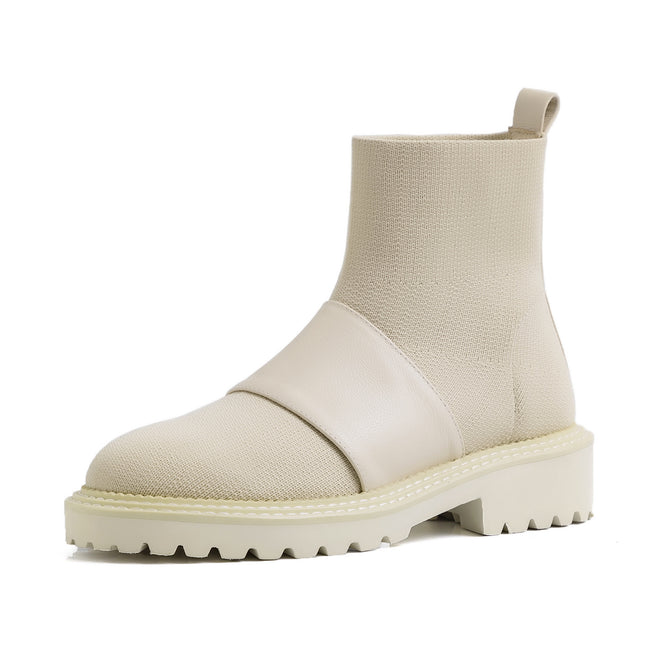 Waterproof Leather Mid Boots for Women with Thick Heel & Platform
