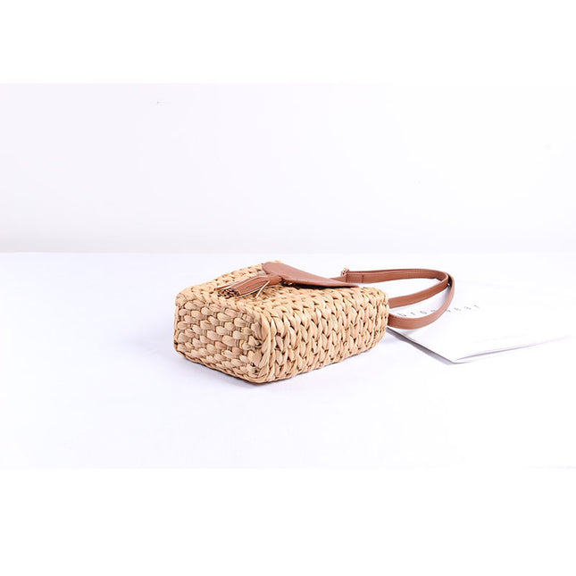 Trapezoidal Weave Bag with Zipper and Buckle Closure