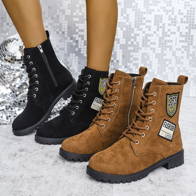 Fashion Lace-up Chunky Heels Boots