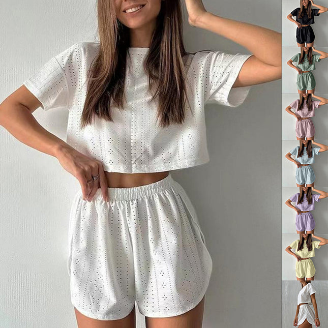 2pcs Casual Hollow Suit with Short Sleeves