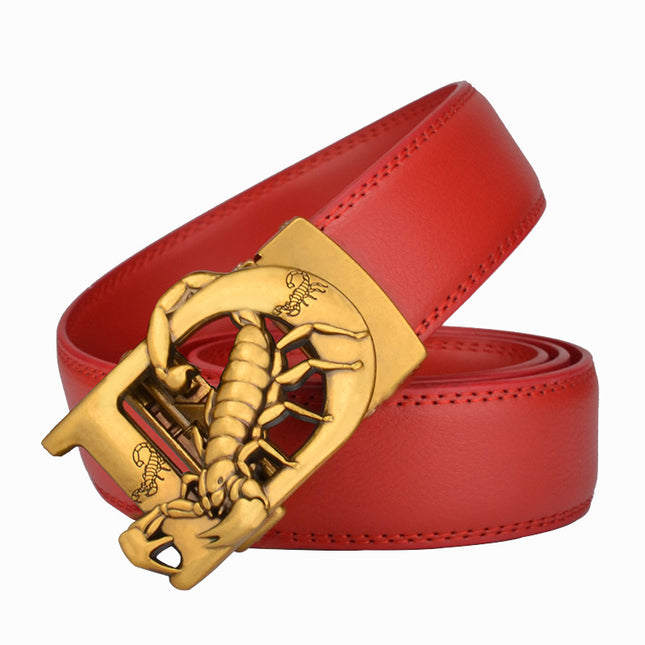 Men's Automatic Leather Belt with Bronze Vintage Buckle