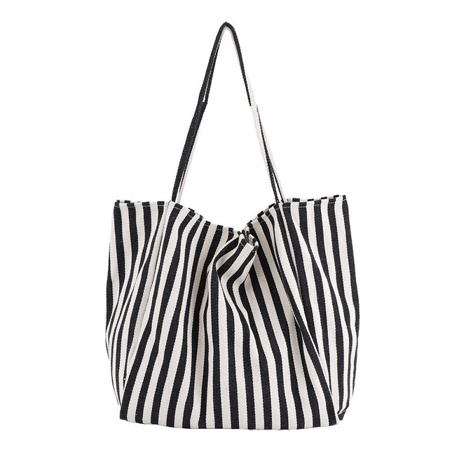 High Capacity Striped Canvas Shoulder Bag for Women