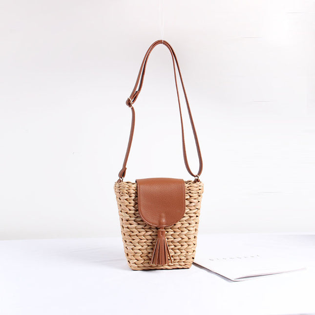 Trapezoidal Weave Bag with Zipper and Buckle Closure