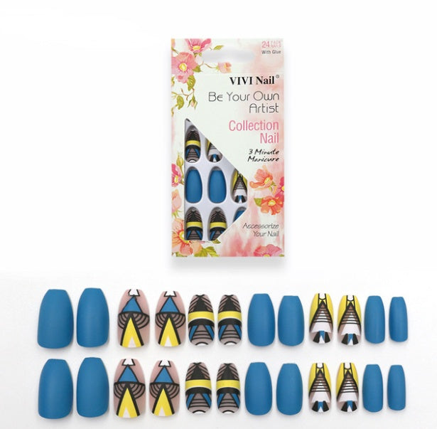 Pointed Color Printed Fake Nails