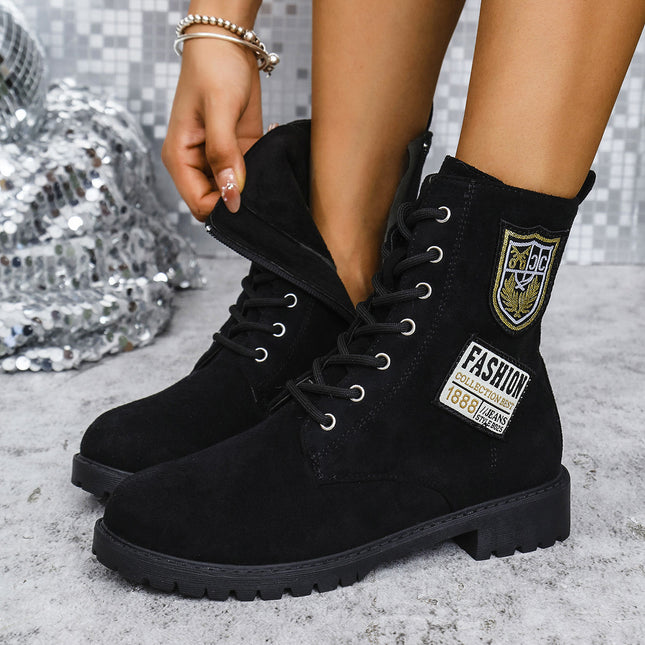 Fashion Lace-up Chunky Heels Boots