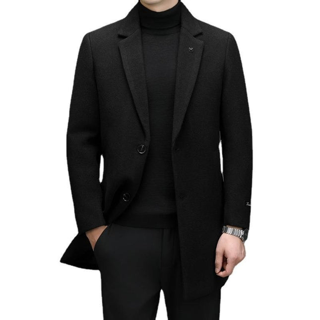 Men's Slim-Fit Woolen Mid-Length Coat